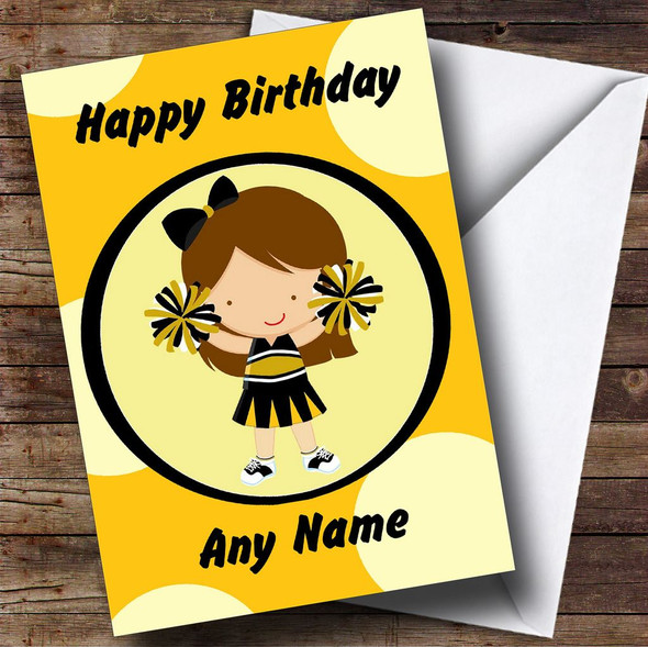 Cheerleader Black And Yellow Customised Birthday Card