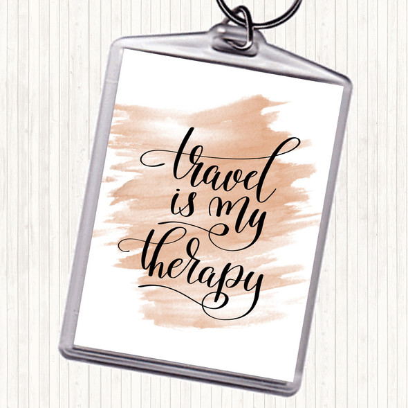 Watercolour Travel My Therapy Quote Keyring