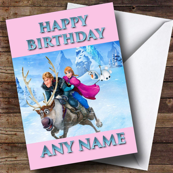 Pink Frozen Sven And Olaf Customised Birthday Card