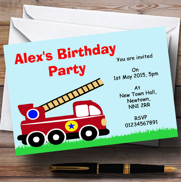 Fireman Fire Engine Customised Birthday Party Invitations