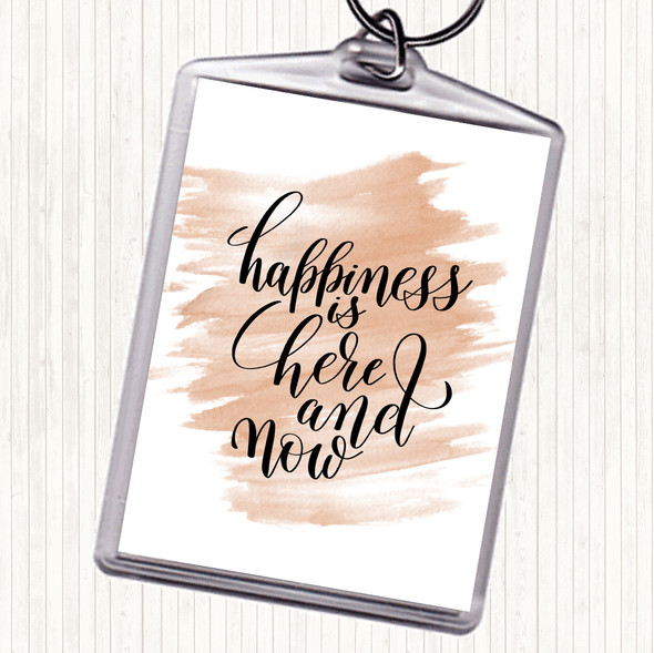 Watercolour Happiness Is Here And Now Quote Keyring