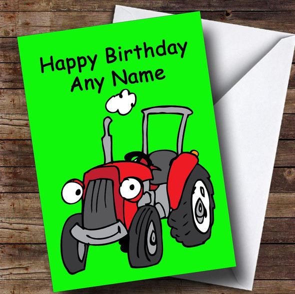Fun Red Tractor Customised Children's Birthday Card