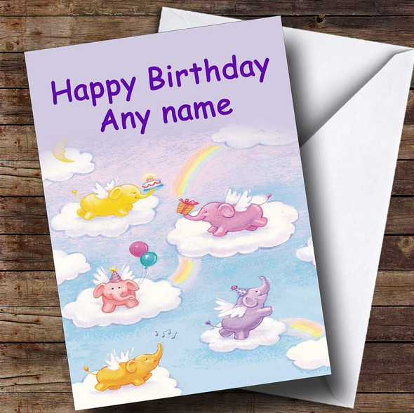 Cute Baby Elephants Rainbow Customised Children's Birthday Card