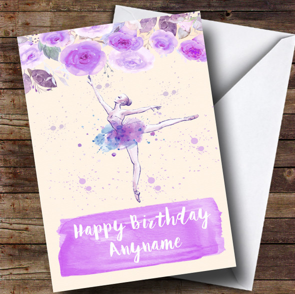 Floral Purple Watercolours Ballerina Children's Birthday Customised Card