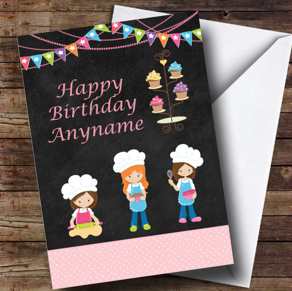 Chalk Cooking Pink Girls Children's Birthday Customised Card