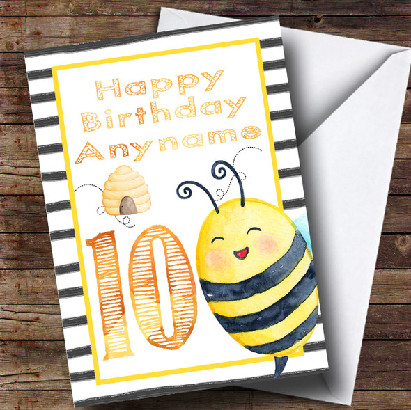 Grey Yellow Bee Age Children's Birthday Customised Card