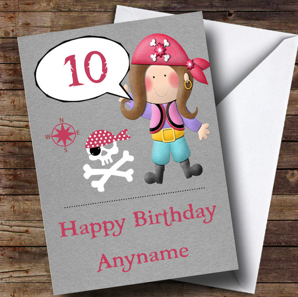 Pirate Girl Age Children's Birthday Customised Card