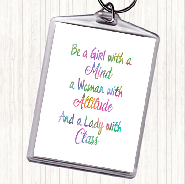 Girl With A Mind Rainbow Quote Keyring