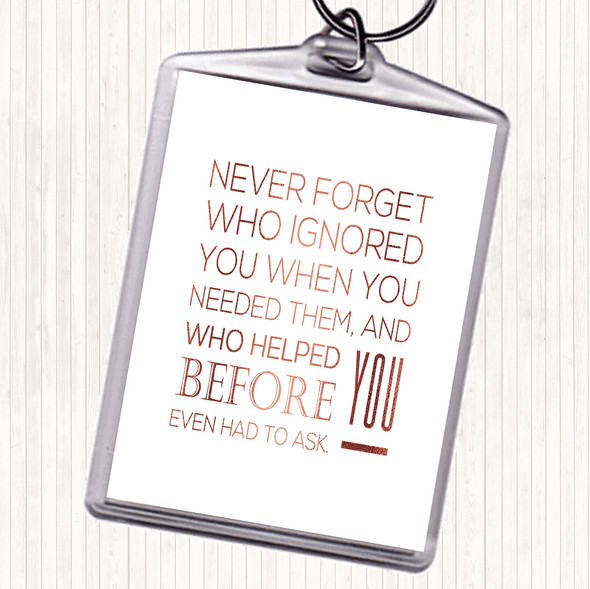Rose Gold Never Forget Quote Keyring