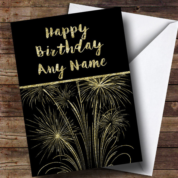 Gold Fireworks Customised Birthday Card