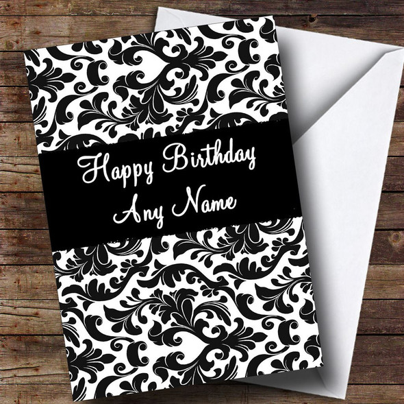 Black & White Damask Customised Birthday Card