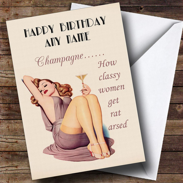 Funny Joke Retro Classy Wine Customised Birthday Card