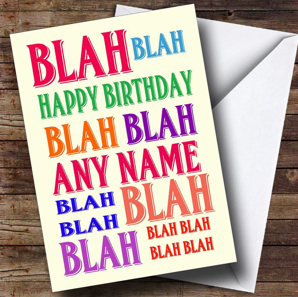Funny Joke Blah Blah Customised Birthday Card