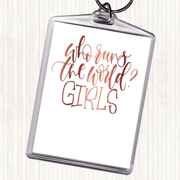 Rose Gold Girls Rule The World Quote Keyring
