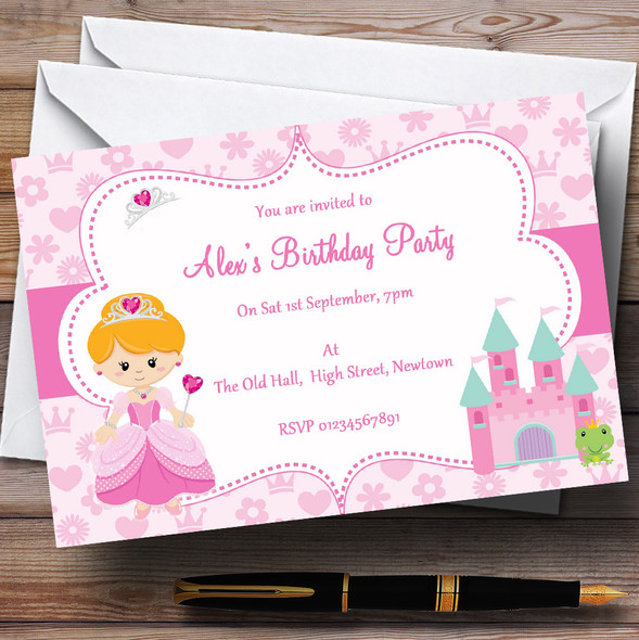 Pretty Pink Princess Theme Customised Birthday Party Invitations
