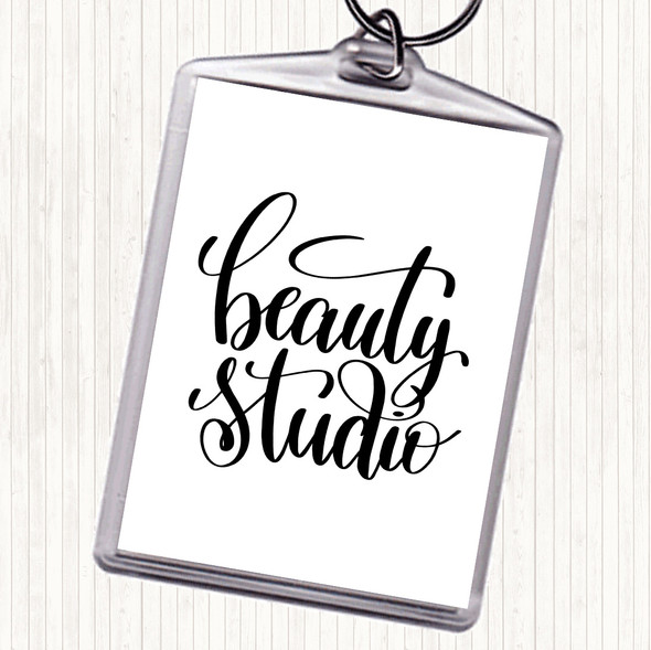 White Black Beauty Studio Quote Keyring
