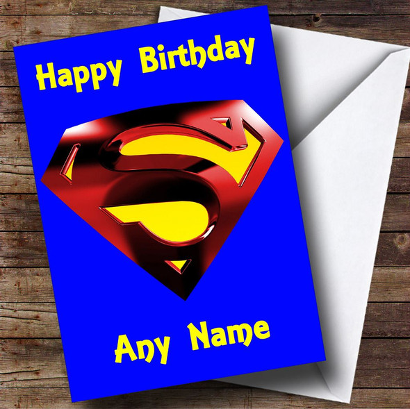 Blue Superman Badge Customised Birthday Card