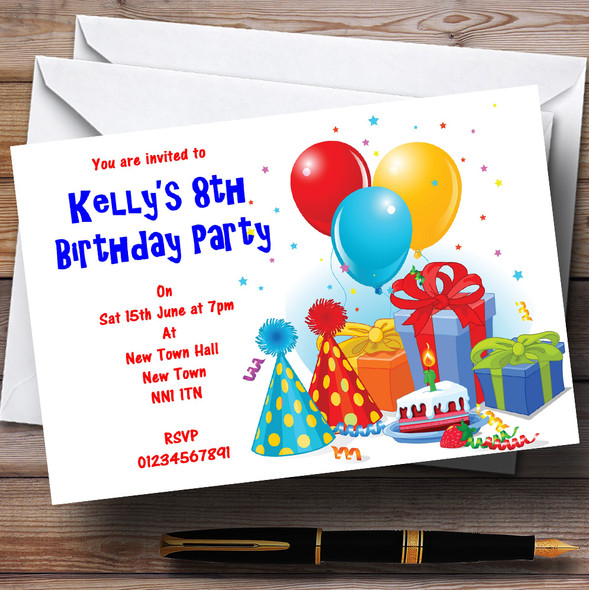 Party Hat & Balloons Customised Children's Party Invitations