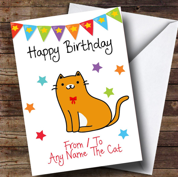 To From Pet Cat Ginger & White Customised Birthday Card