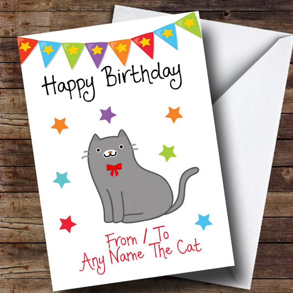 To From Pet Grey Cat Customised Birthday Card