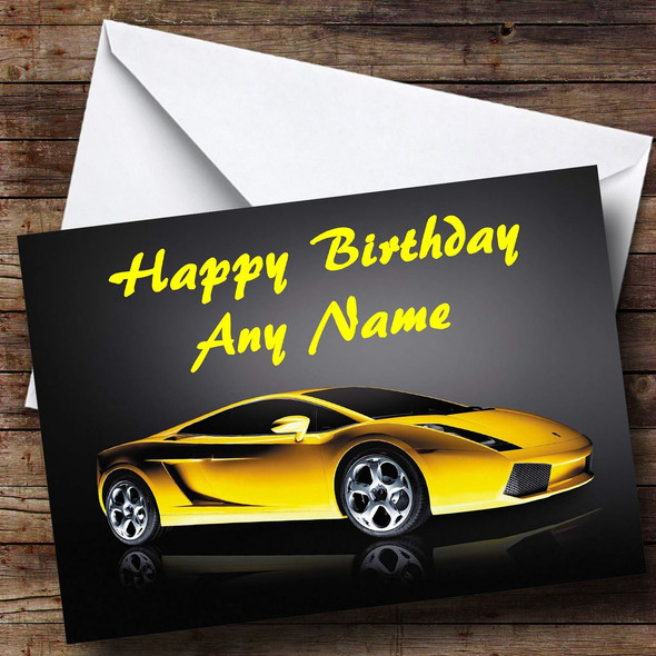 Yellow Lamborghini Gallardo Customised Birthday Card