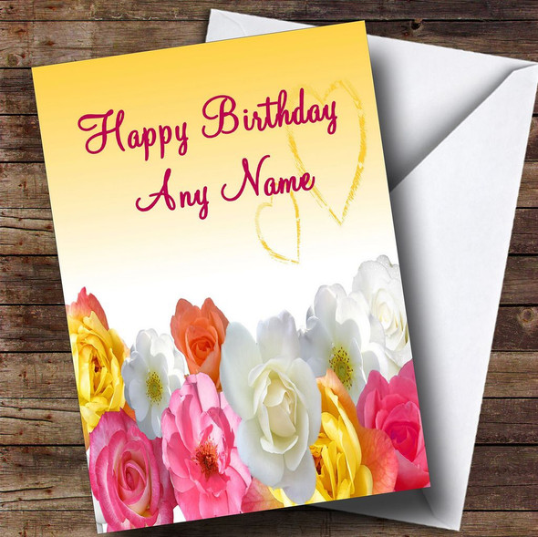 Yellow Flowers Romantic Customised Birthday Card