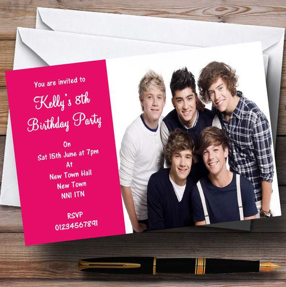 One Direction Pink D Customised Children's Party Invitations