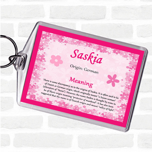 Saskia Name Meaning Keyring Pink