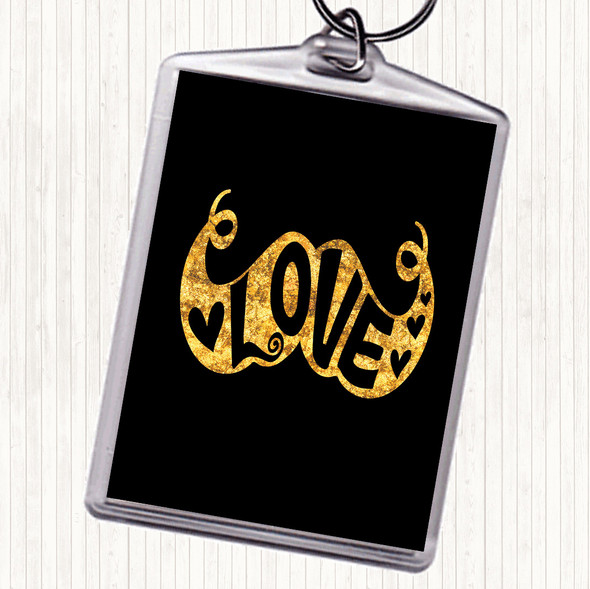 Black Gold Love Mustache Quote Keyring