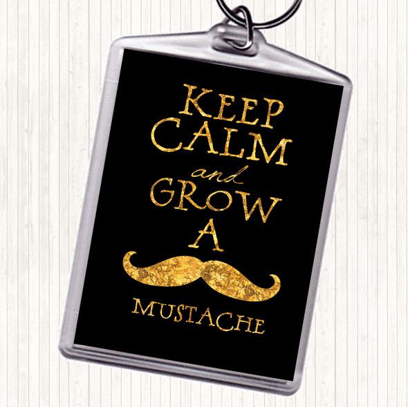 Black Gold Mustache Keep Calm Quote Keyring