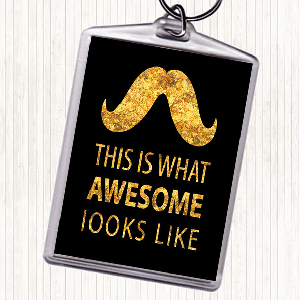 Black Gold Mustache Quote Keyring