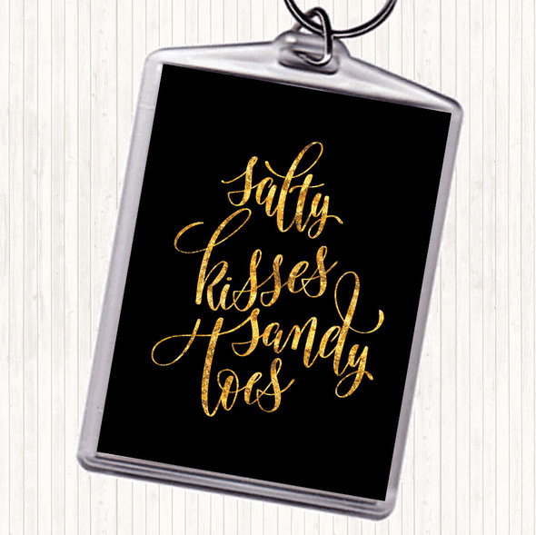 Black Gold Salty Kisses Sandy Toes Quote Keyring