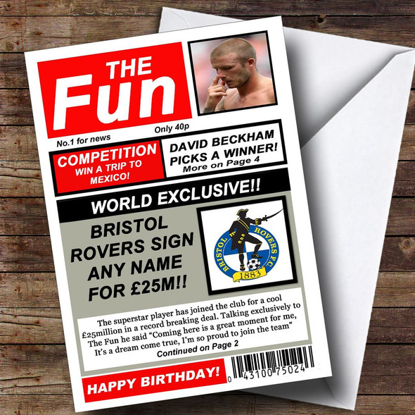 Bristol Rovers Football Fan Funny Newspaper Customised Birthday Card