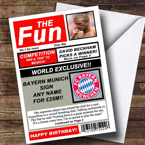 Bayern Munich Football Fan Funny Newspaper Customised Birthday Card