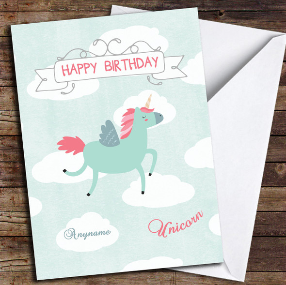 Green Unicorn Customised Birthday Card