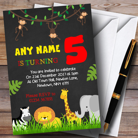 Any Age Chalk Jungle Animals Children's Birthday Party Invitations