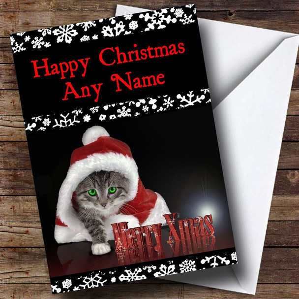 Green Eye Cat Christmas Card Customised