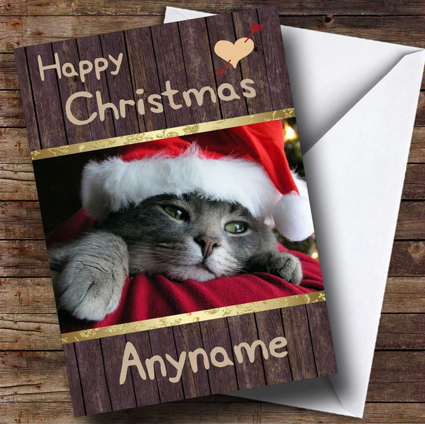 Cute Cat Santa's Hat Customised Christmas Card
