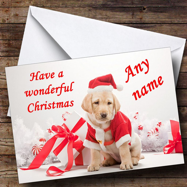 Adorable Dog In Red Xmas Hat Customised Christmas Card