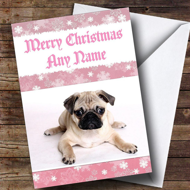 Pug Pink Customised Christmas Card