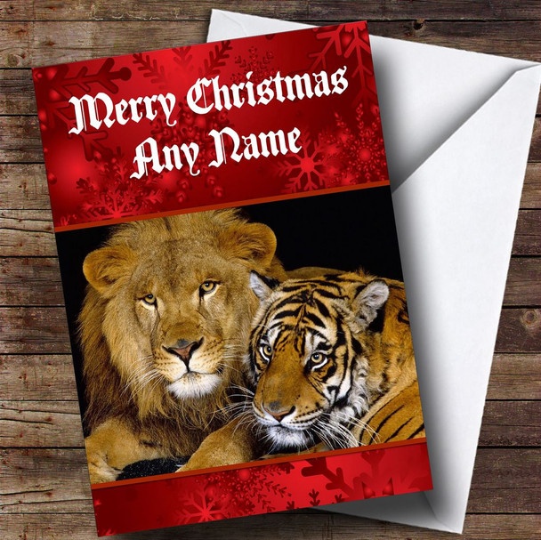 Lion And Tiger Customised Christmas Card