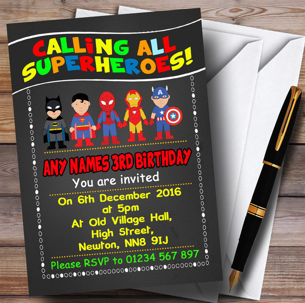 Colourful Chalk Superhero Children's Birthday Party Invitations