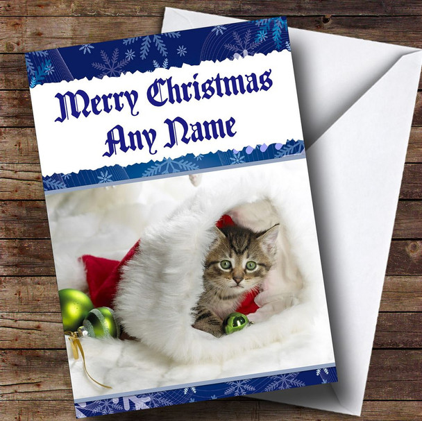 Adorable Kitten In A Christmas Hat Customised Christmas Card