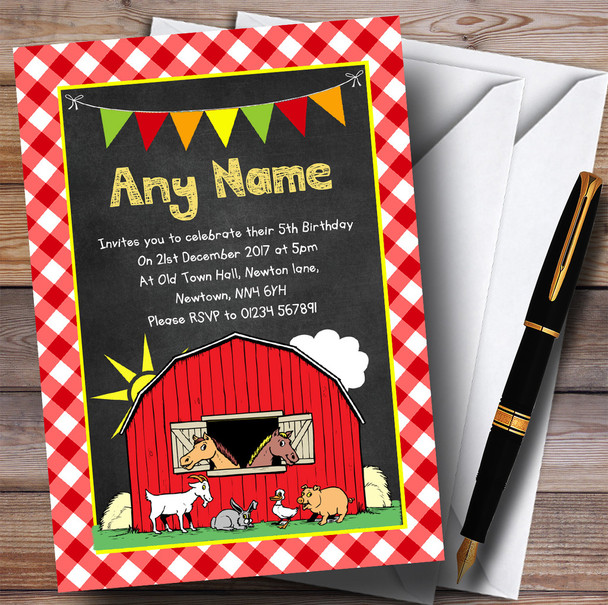 Country Barnyard Farm Animals Chalk Children's Birthday Party Invitations