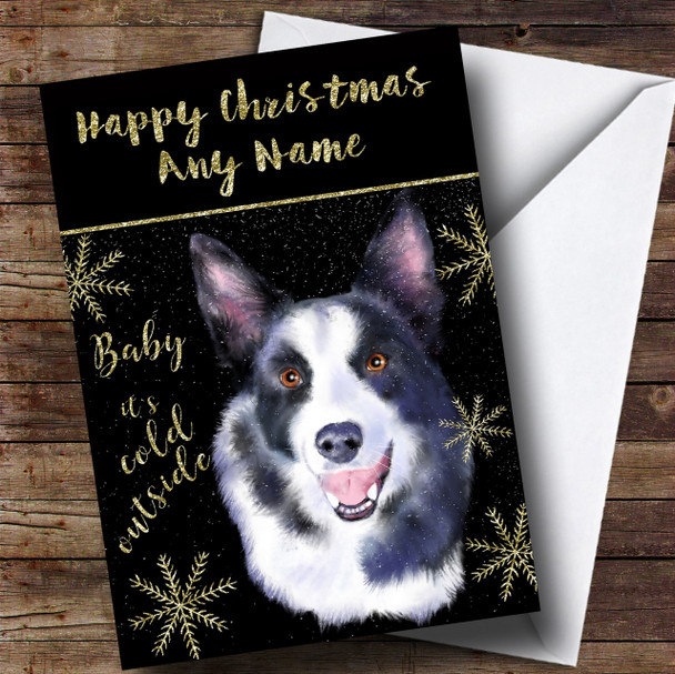 Cold Outside Snow Dog Border Collie Customised Christmas Card
