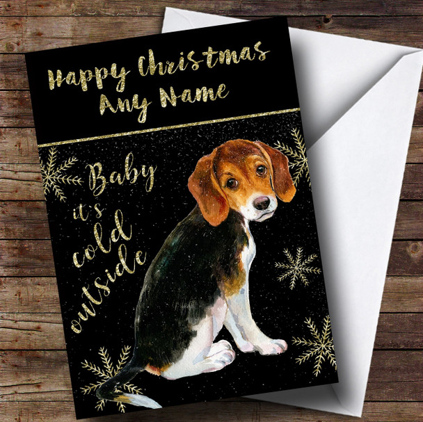 Cold Outside Snow Dog Beagle Customised Christmas Card