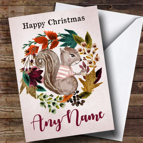Winter Wreath Squirrel Customised Christmas Card