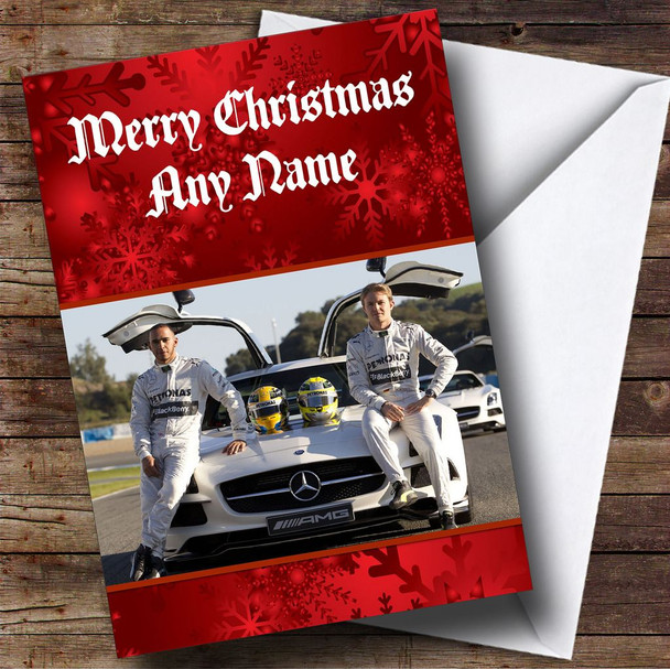 Lewis Hamilton And Nico Rosberg Formula Customised Christmas Card