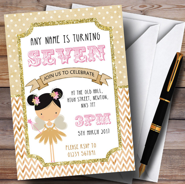 Fairy Glitter Gold Girls Children's Birthday Party Invitations