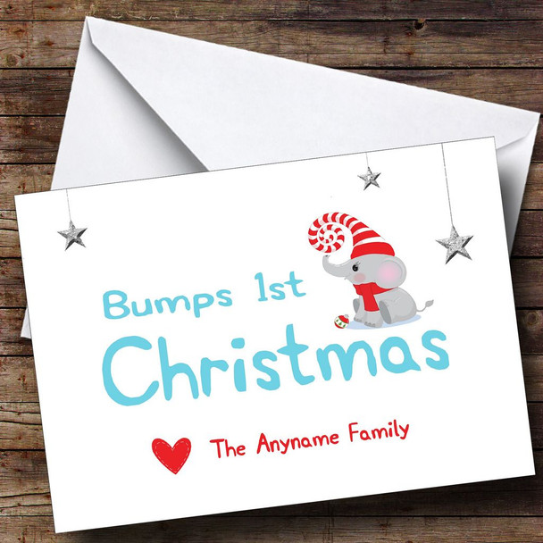 Bumps 1st Christmas Elephant Pregnant Customised Christmas Card